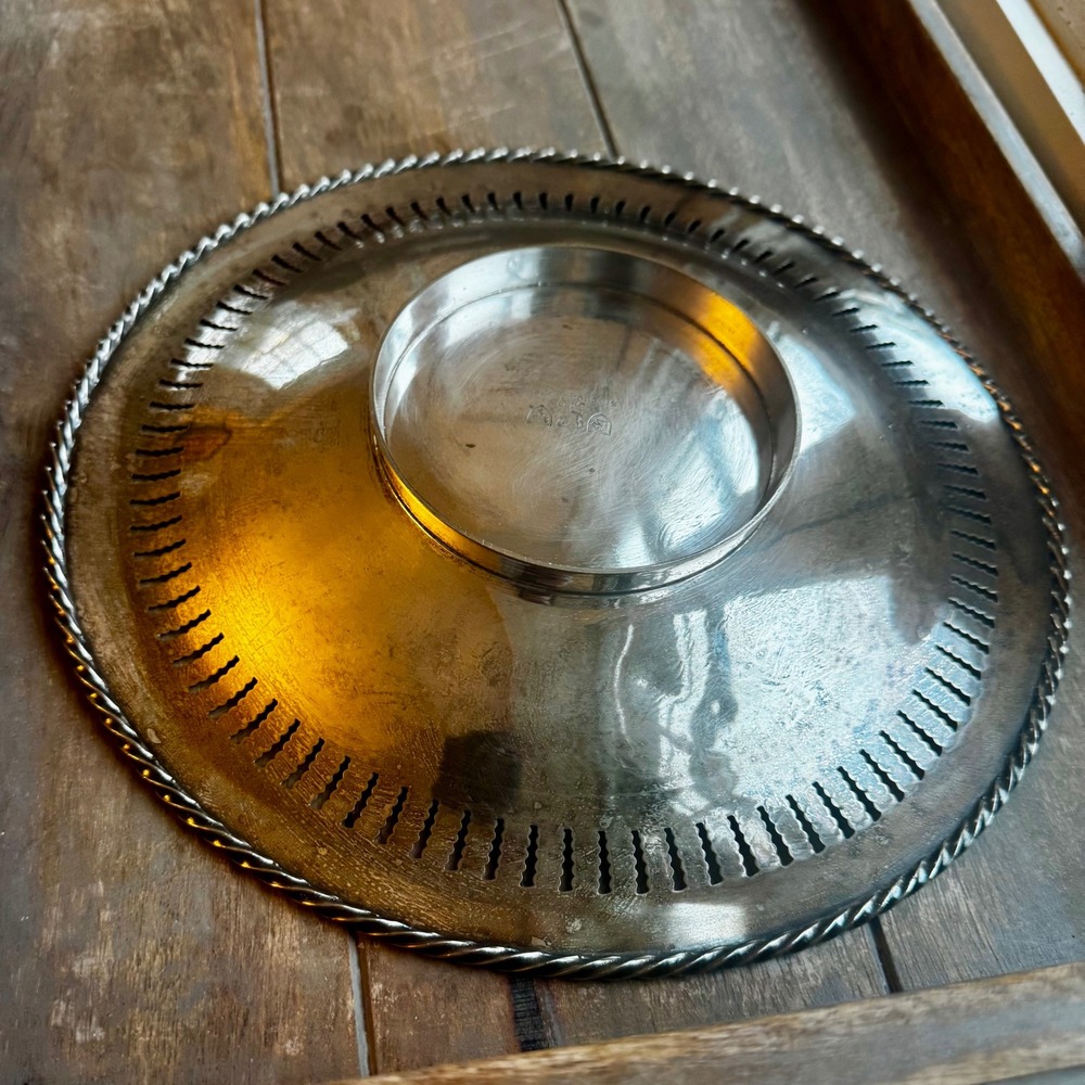 Antique European 540 Silver on Copper Tea Tray Art Nouveau Floral Rope Rim 10.5 - Picture 6 of 9